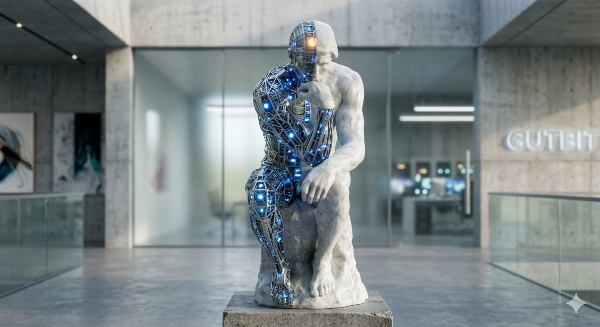 Ilustración conceptual de IA y Criterio Humano de Gutbit