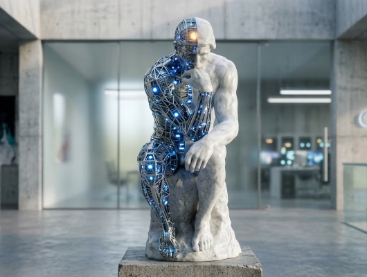 Ilustración conceptual de IA y Criterio Humano de Gutbit